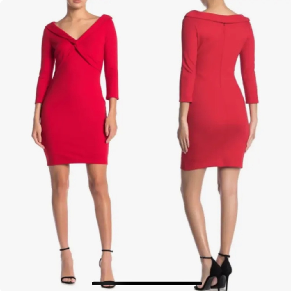 NEW Bailey 44 Dress Red Decollete Ponte Sheath Dress Size Large